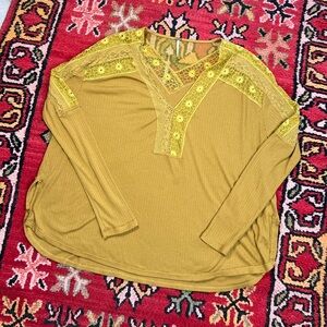 Free People Mustard Tunic Lace Peasant Top